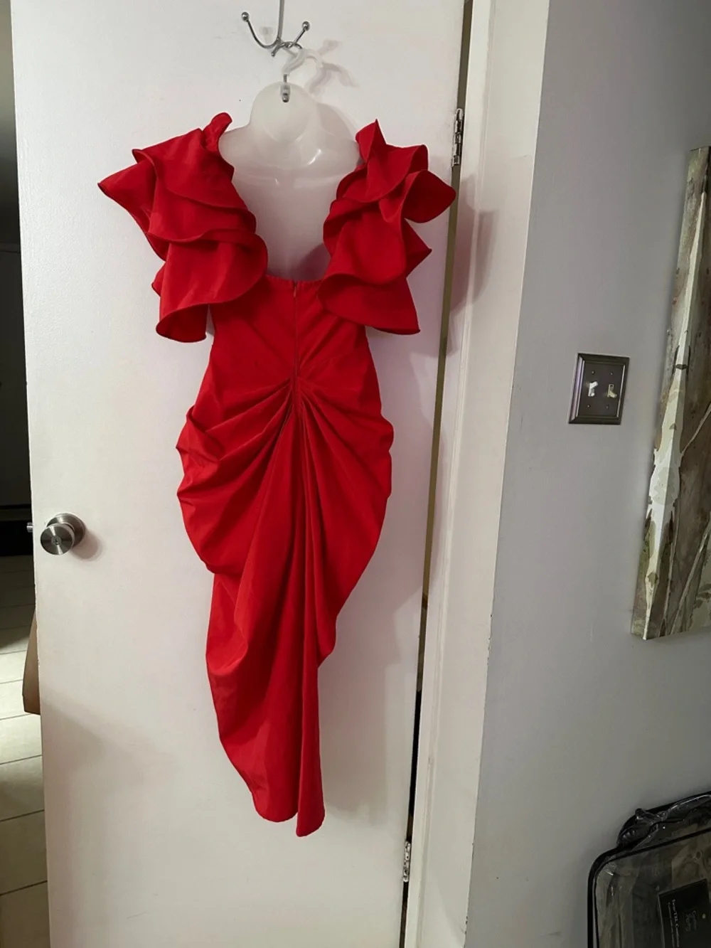 PrettyLittleThing Red Ruffle-Sleeve Midi Pageant, costume, Party Dress up. sz 4 - Picture 5 of 8